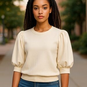 INC BUTTERY YELLOW PUFF SLEEVE 3/4 LENGTH RIB KNIT CASUAL TOP SIZE XL